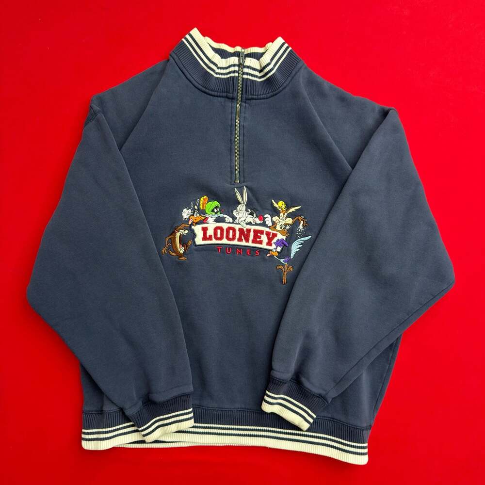 VTG LOONEY TUNES L 1/4 ZIP‎ PULLOVER 1998 WARNER BROS STUDIO STORE SWEATSHIRT